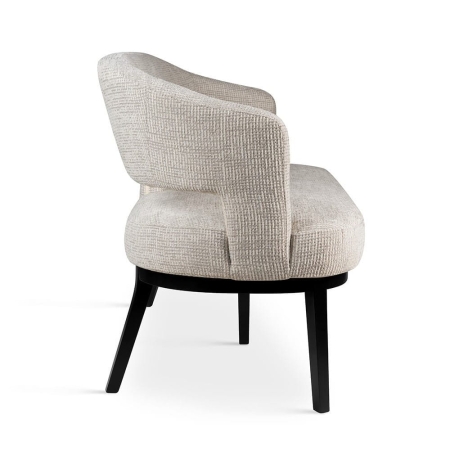 Ławka tapicerowana ALKMAAR – tkanina Bouclé Copenhagen, czarne drewno, profil boczny – ewoodland.pl