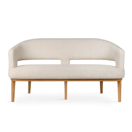 Ławka tapicerowana ALKMAAR – tkanina Bouclé Copenhagen, widok frontowy – ewoodland.pl