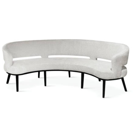 Ławka tapicerowana ALKMAAR 240 ROUND – tkanina Bouclé Copenhagen, czarne drewno, widok z przodu – ewoodland.pl