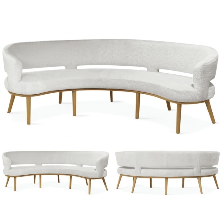 Ławka tapicerowana ALKMAAR 240 ROUND – tkanina Bouclé Copenhagen, widok z przodu, widok z tyłu – ewoodland.pl