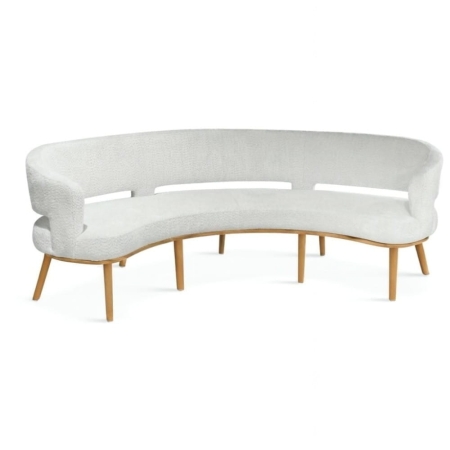 Ławka tapicerowana ALKMAAR 240 ROUND – tkanina Bouclé Copenhagen, widok z przodu – ewoodland.pl