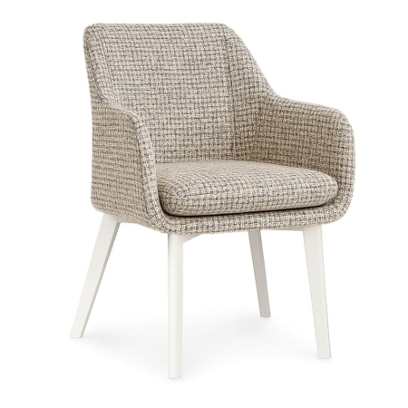 Zdjęcie profilowe krzesła HUAN w tkaninie COCO na drewnianych, białych nogach ewoodland.pl