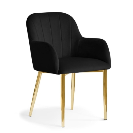 Eleganckie krzesło tapicerowane Tulip Glamour, czarny velvet, złote nogi w połysku