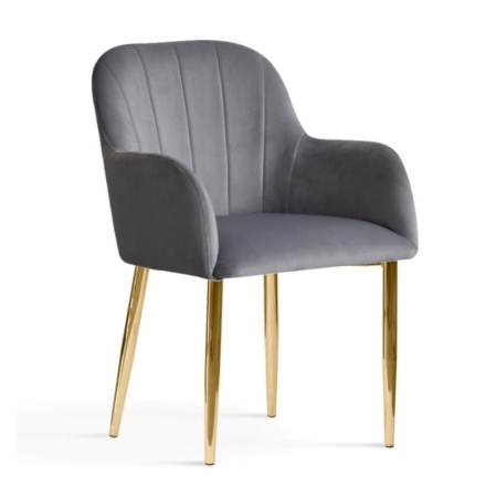 Eleganckie krzesło tapicerowane Tulip Glamour, szary velvet, złote nogi w połysku