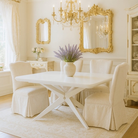 Stół z forniru dębowego Martin, lakierowany na biało - aranżacja dla ewoodland.pl