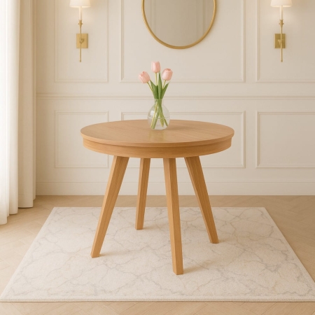 Okrągły, rozkładany stół Salvador, fornir dębowy - aranżacja dla ewoodland.pl