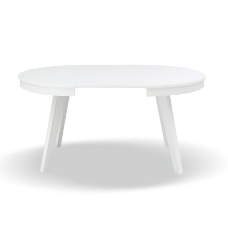 Stół okrągły z forniry Salvador, biały kolor - rozłożony