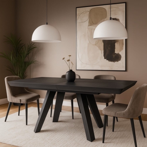 Przejdź do produktu Stół Milano czarny, lite drewno, fornir dębowy, elegancja do nowoczesnej jadalni