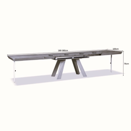 Stół rozkładany MILANO OAK rozłożony - widok profilowy z wymiarami ewoodland.pl