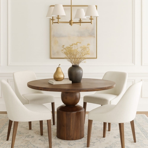 Przejdź do produktu Stół okrągły z litego drewna mango PERUGIA Ø120 – loftowy charakter w naturalnym wydaniu