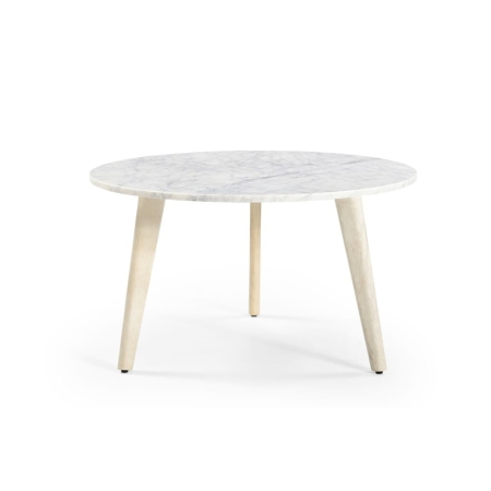 Elegancki stolik kawowy z marmurowym blatem, nogi z drewna mango bielone - widok ogólny