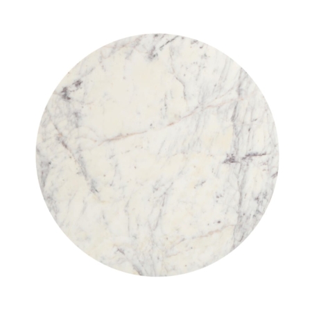 Okrągły stolik kawowy Treviso, blat z naturalnego białego marmuru, podstawa z drewna mango w białym kolorze - blat