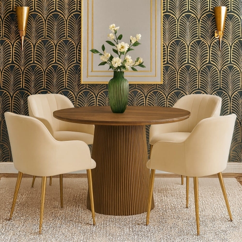 Przejdź do produktu Stół BELLAGIO Ø120 cm – okrągły stół z litego drewna mango na ryflowanej podstawie