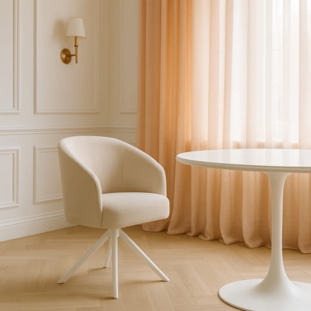 Krzesło obrotowe Seni Supreme, jasna tkanina w odcieniu beżu, biała noga - aranżacja dla ewoodland.pl