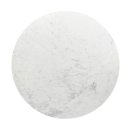 Okrągły stół Scanno, blat z białego marmuru, noga ryflowana z brązowego drewna mango - blat