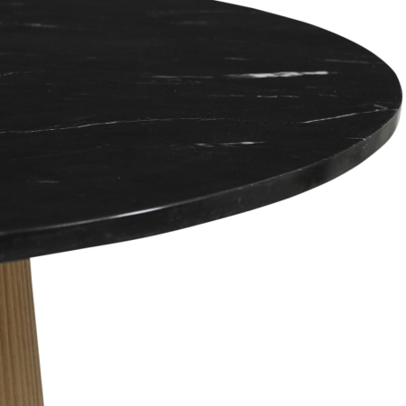 Okrągły stół Scanno, blat z czarnego marmuru, noga ryflowana z jasnego drewna mango