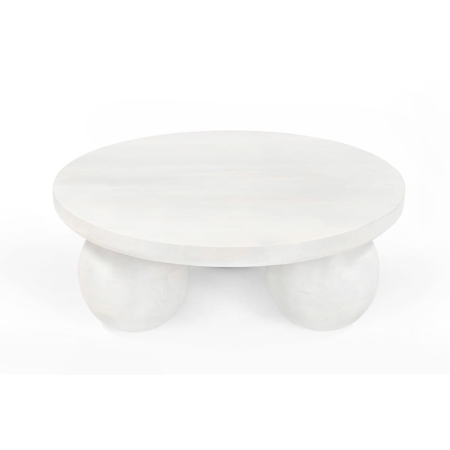 Stolik kawowy z litego drewna mango Siena, biały niejednolity (perła) - ewoodland.pl