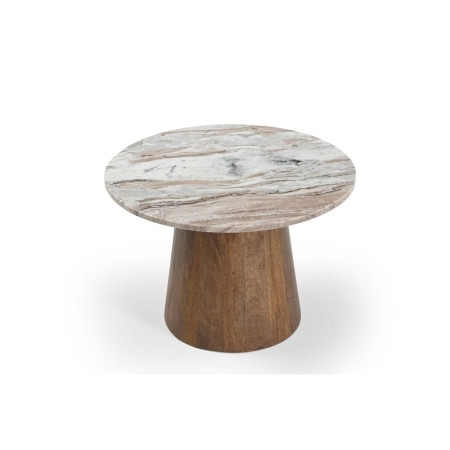 Designerski stolik kawowy z drewna mango i marmuru Trento fi 60 - widok z góry na przekrój stolika ewoodland.pl