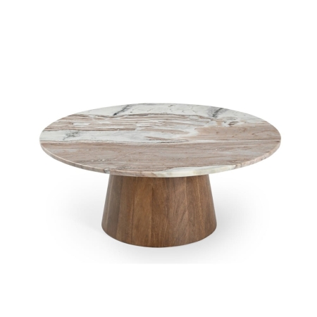 Stolik kawowy Trento fi 80 mango i marmur - widok frontalny ewoodland.pl