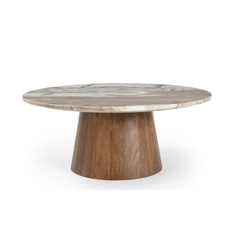 Stolik kawowy Trento fi 80 mango i marmur - widok profilowy ewoodland.pl