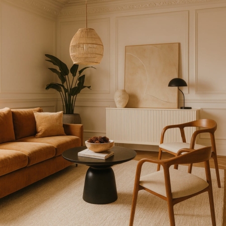 Krzesło tapicerowane Kate - w aranżacji nowoczesnego salonu ewoodland.pl