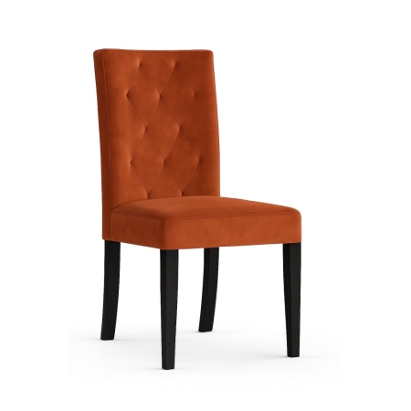 Krzesło tapicerowane Orlando - widok profilowy, cynamonowa tkanina i czarne nogi ewoodland.pl