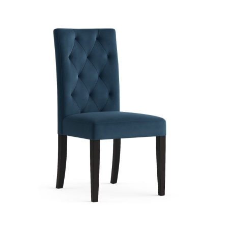 Krzesło tapicerowane Orlando - widok profilowy, granatowa tkanina i czarne nogi ewoodland.pl