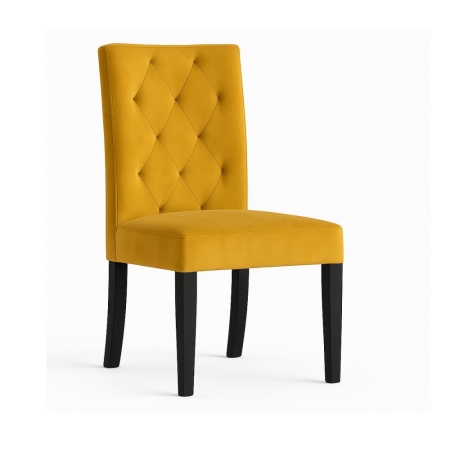 Krzesło tapicerowane Orlando - widok profilowy, musztardowa tkanina i czarne nogi ewoodland.pl