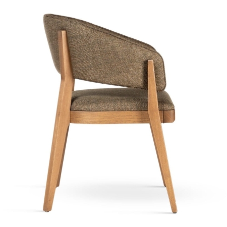 Krzesło tapicerowane Woody, lite drewno i personalizacja - widok z boku, tkanina strukturalna zielona, drewno dębowe ewoodland.pl
