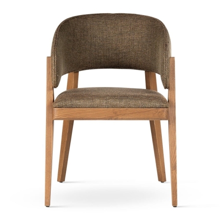 Krzesło tapicerowane Woody, lite drewno i personalizacja - widok frontalny, tkanina strukturalna zielona, drewno dębowe ewoodland.pl
