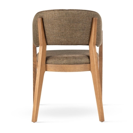 Krzesło tapicerowane Woody, lite drewno i personalizacja - widok z tyłu, tkanina strukturalna zielona, drewno dębowe ewoodland.pl