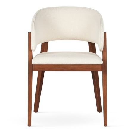 Krzesło tapicerowane Woody, lite drewno i personalizacja - widok frontalny, orzech, tkanina boucle kremowa ewoodland.pl