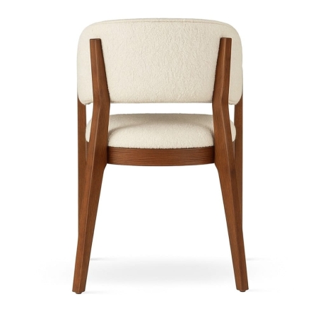 Krzesło tapicerowane Woody, lite drewno i personalizacja - widok z tyłu, orzech, tkanina boucle kremowa ewoodland.pl
