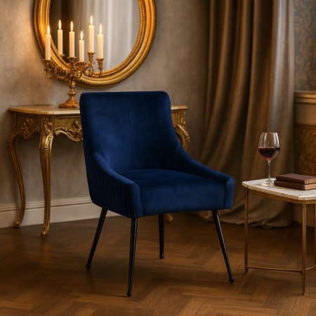 Krzesło fotelowe SIZAR LUX, tapicerowane, tkanina Salvador, srebrne nogi, aranżacja w stylu Glamour