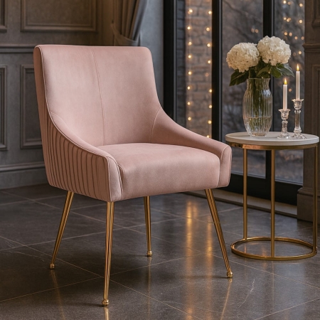 Krzeslo SIZAR LUX, różowy welur, srebrne nogi, aranżacja Glamour