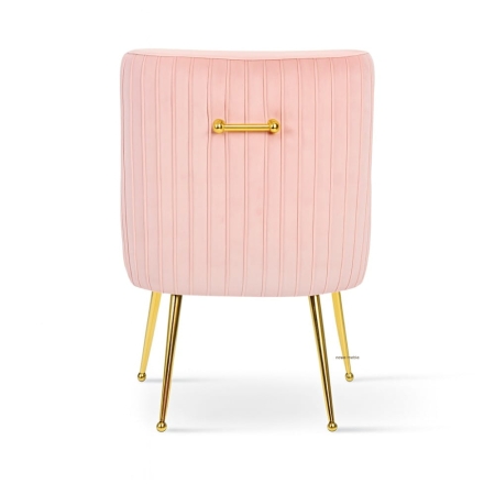 Krzesło SIZAR LUX, różowy welur, złote nogi - tył