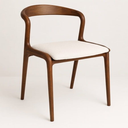 Krzesło drewniane Sena orzech i kremowe siedzisko - widok profilowy ewoodland.pl