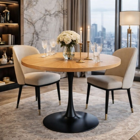 stół okrągły tulia 100 cm dąb naturalny czarna podstawa w jadalni ewoodland.pl