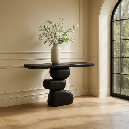 Konsola Zen czarna 120x40 w aranżacji salonu premium ewoodland.pl