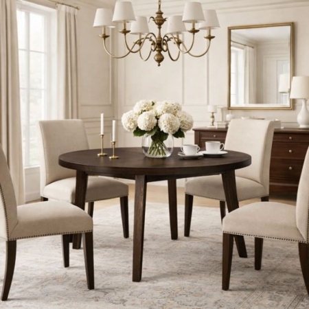 Stół VELORA w jadalni inspirowanej naturą i spokojnym designem