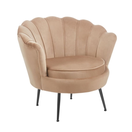 Elegancki tapicerowany fotel Muszelka, velvet cappuccino