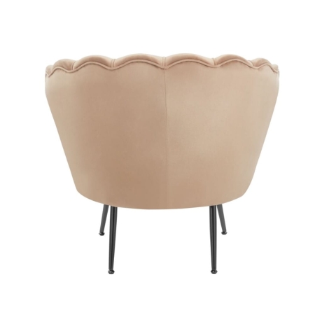 Elegancki tapicerowany fotel Muszelka, velvet cappuccino, widok od tyłu
