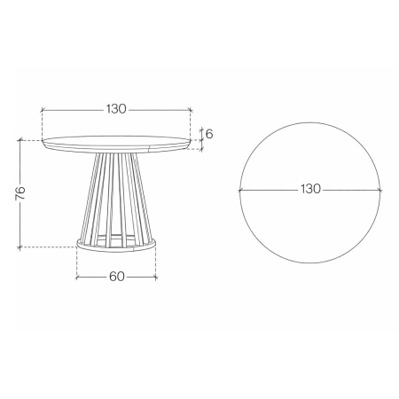 Stół NEVADA Ø130–230 cm – rysunek techniczny, wymiary i konstrukcja stołu okrągłego
