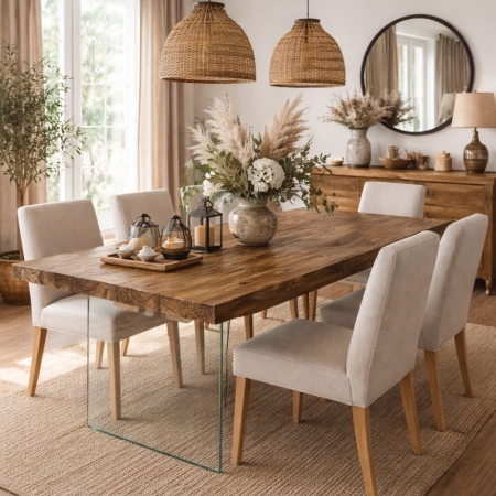 stół velar glass dąb rustical designerski stół dębowy na szklanych nogach w aranżacji