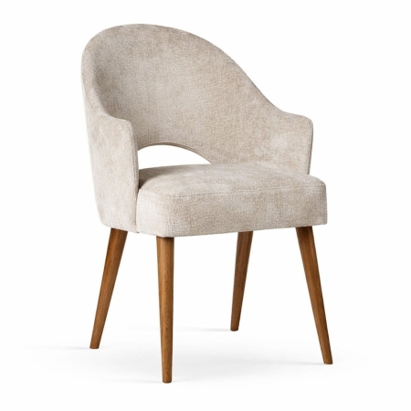 Krzesło premium Goda Supreme - orzechowe nogi, strukturalna tkanina widok profilowy ewoodland.pl