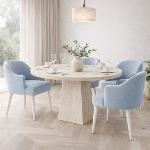 Przejdź do produktu Stół LAUREL dąb bielony – okrągły rozkładany stół z kolumnową podstawą