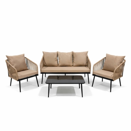 Zestaw ogrodowy Victoria sofa dwa fotele i stolik kawowy widok zestawu ewoodland.pl