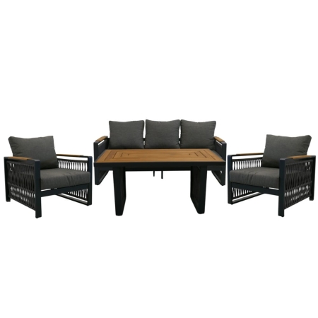 Zestaw ogrodowy capri grafitowy sofa dwa fotele i stół nowoczesne meble ogrodowe ewoodland.pl.