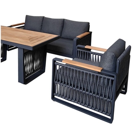 Fotel ogrodowy capri grafitowy aluminiowa konstrukcja i designerski splot liny ewoodland.pl.