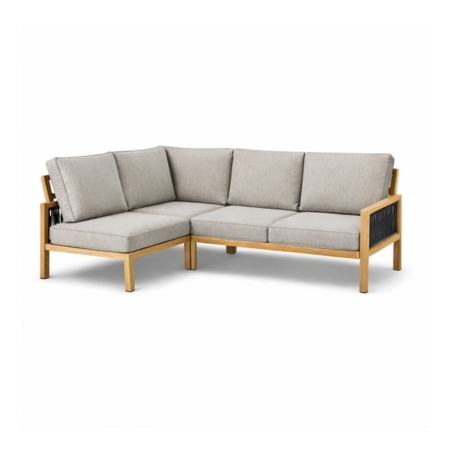 sofa ogrodowa narożna Vera brązowa z szarymi poduszkami ewoodland.pl